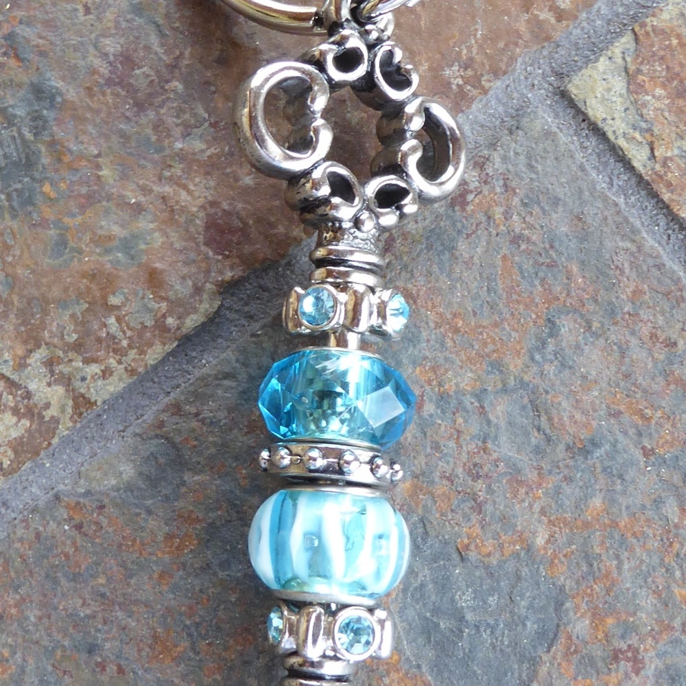 Handmade Keychain Blue Rhinstone Glass Acrylic Bea